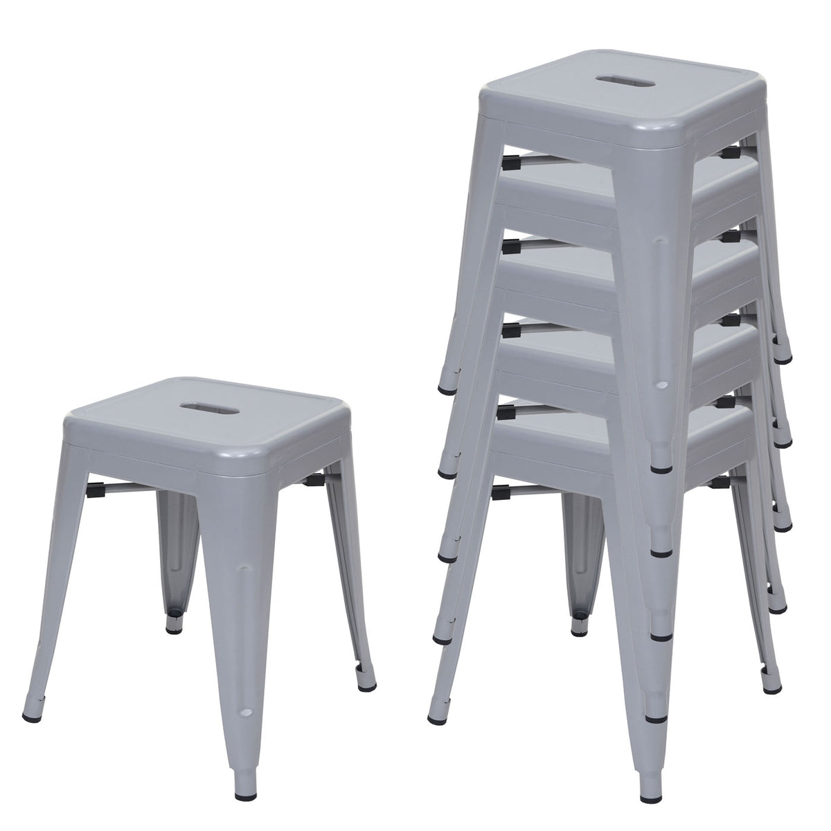 Tabourets Empilables GOPLUS Lot De 6 - Siège Plastique Noir Avec Cadre Métal - Capacité 100kg