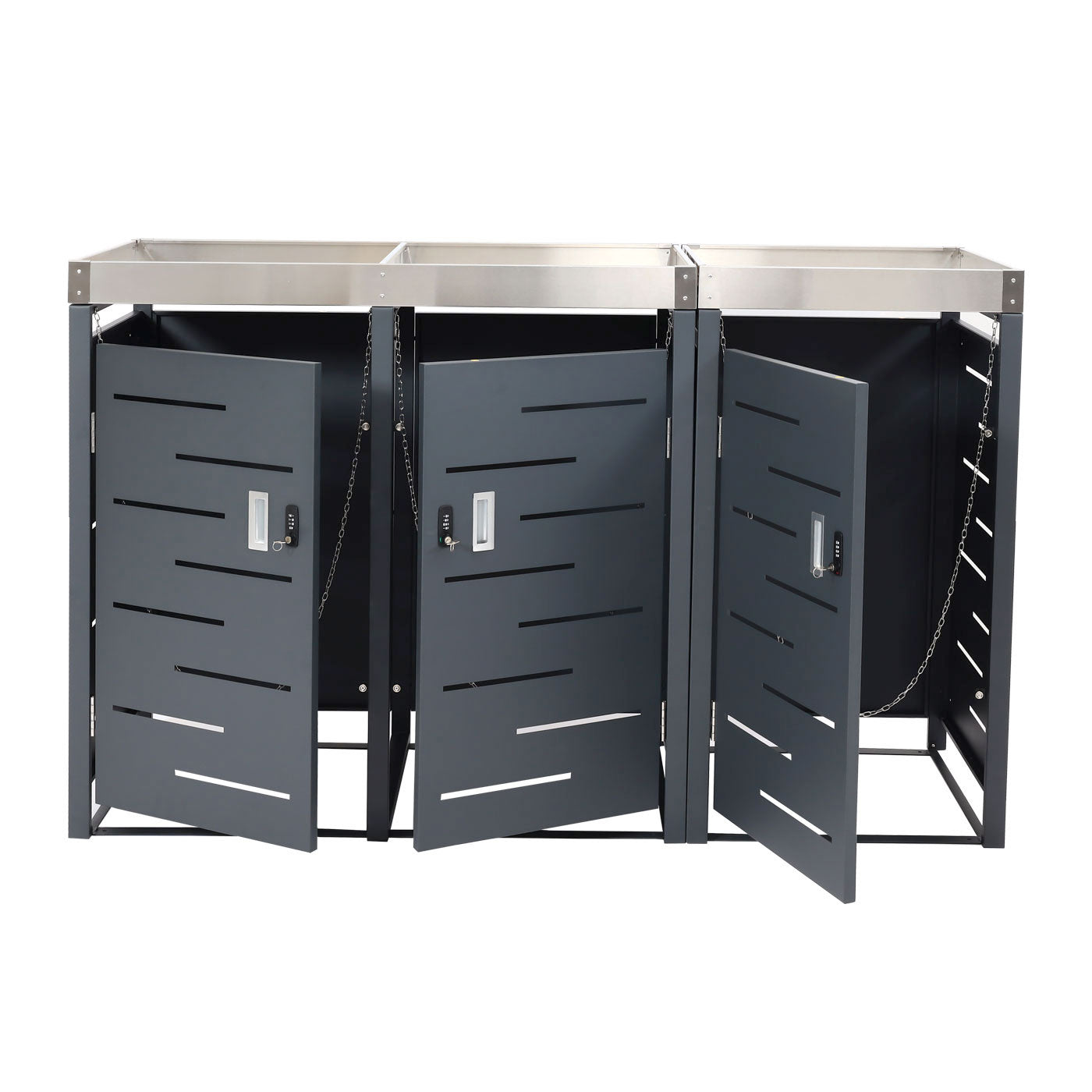 Cache poubelles triple 3 bacs 80 à 120l avec bac à plantes inox et aci ...