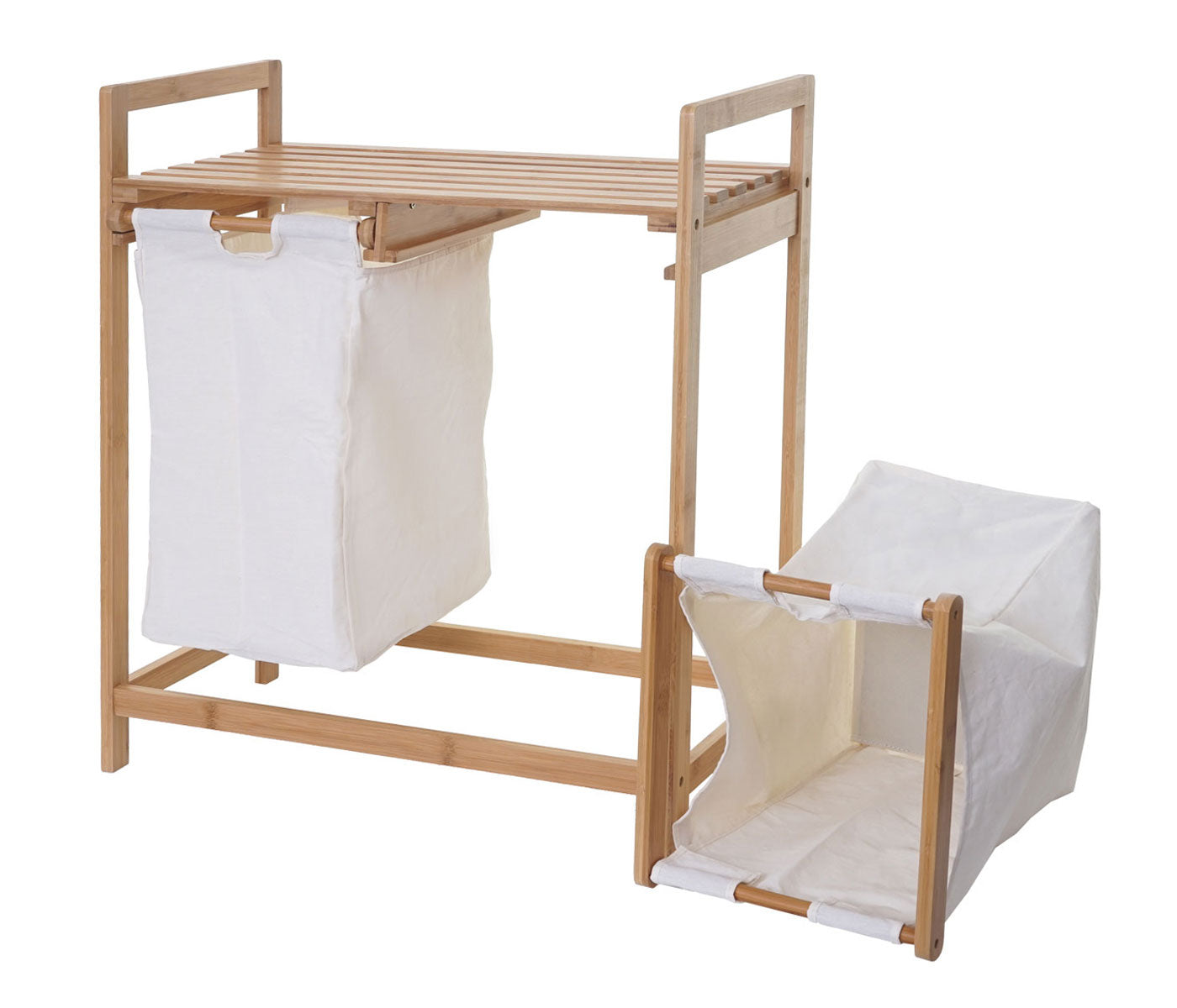 Panier à linge trieur à linge en bambou 2 compartiments 74x64x33cm 70l  blanc 04_0001293