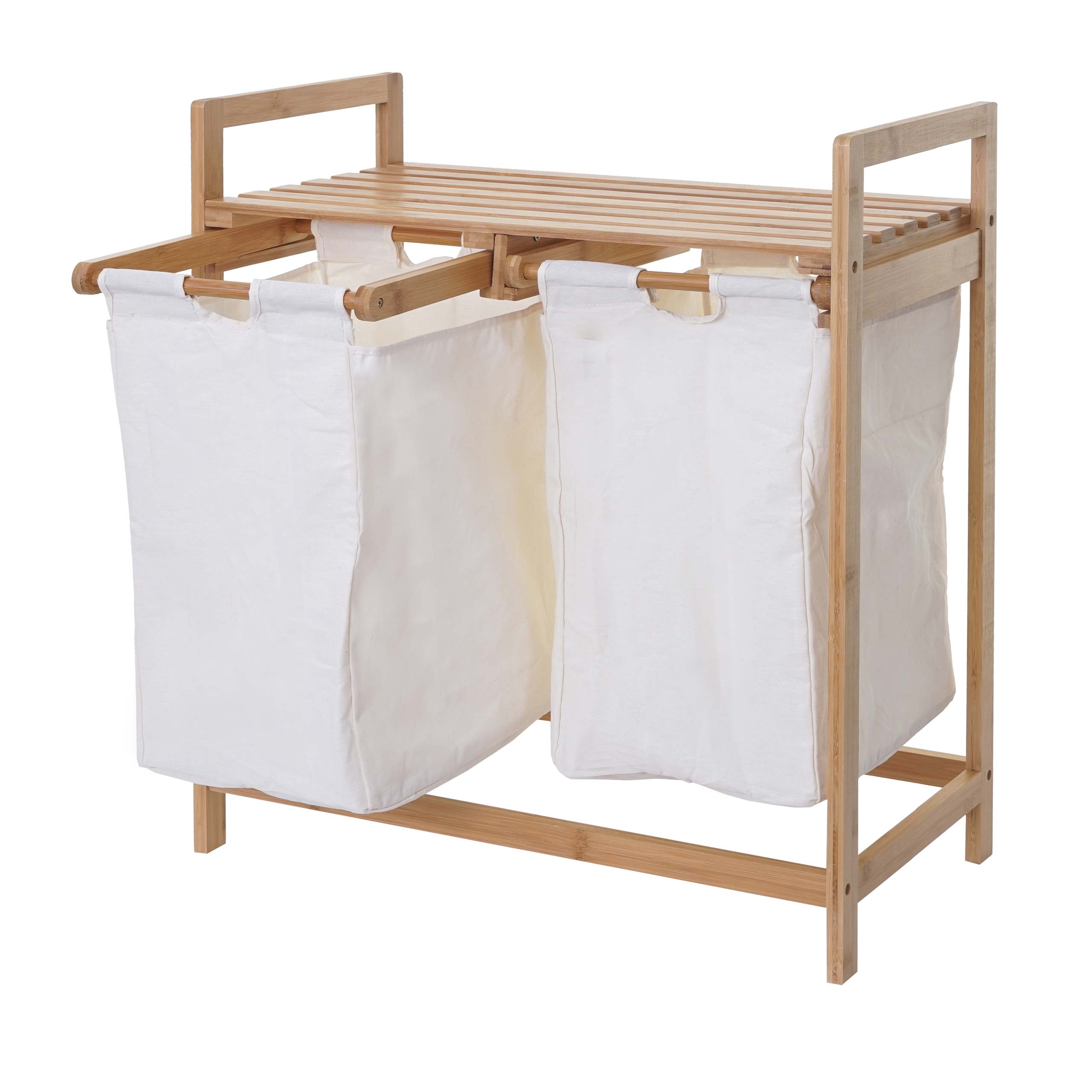 Panier à linge trieur à linge en bambou 2 compartiments 74x64x33cm 70l  blanc 04_0001293