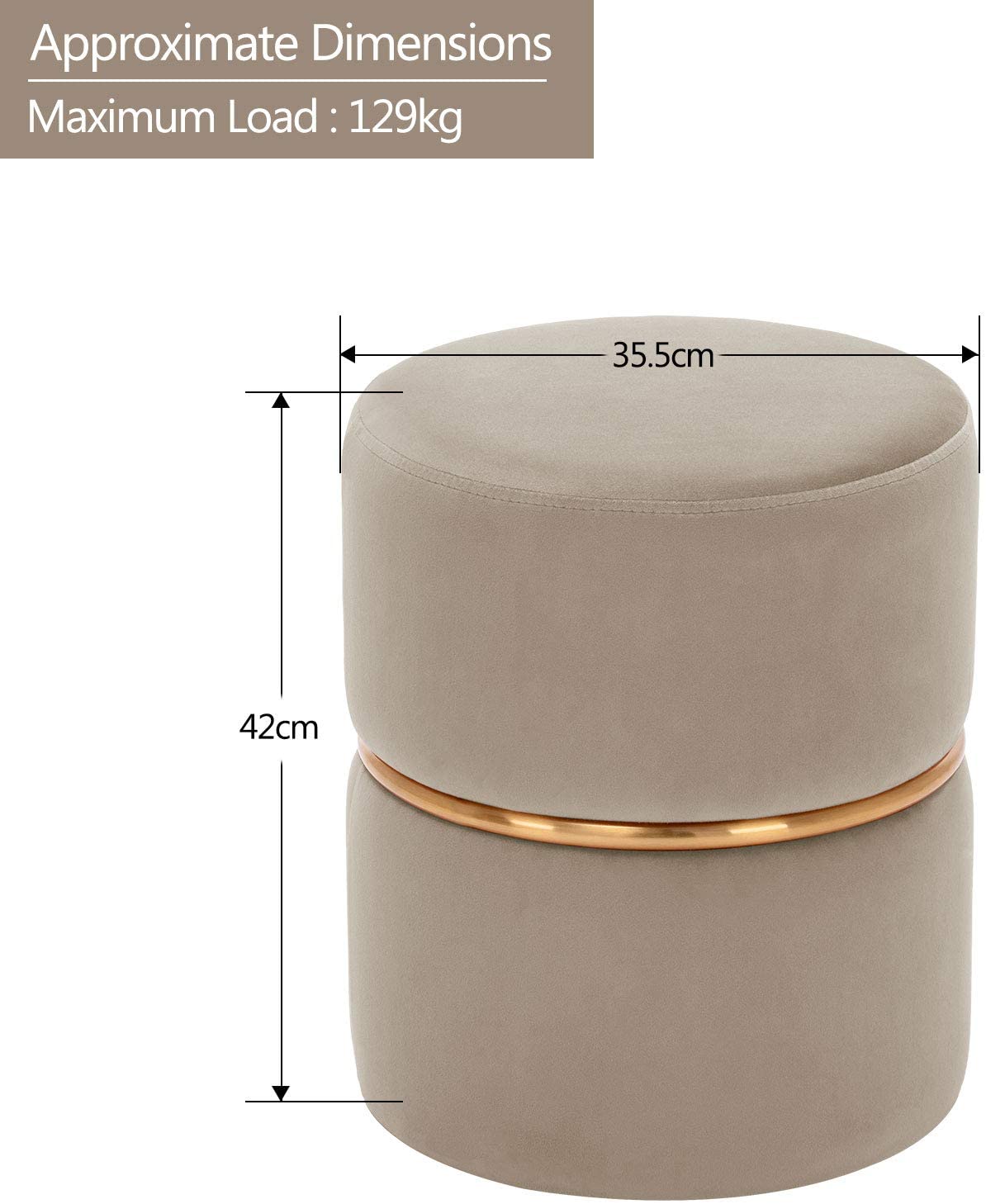 Pouf en velours beige rond, pieds dorés | Hashtag Déco Pouf en velours beige rond, pieds dorés | Hashtag Déco