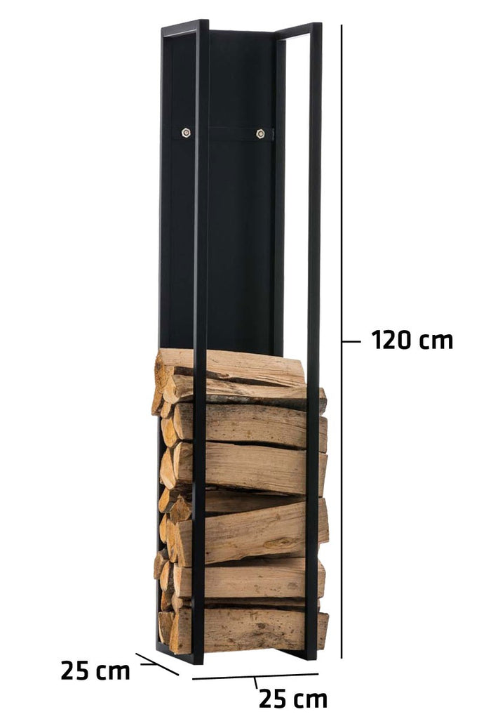 Range bûches vertical acier noir avec étagère h.112 cm pour